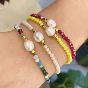 Mode Kunstkristal Kralen Armband Met Zoetwaterparel Geometrisch Handgemaakt Gekleurde Kralenstreng Verstelbare Ketting Sieraden Cadeau Voor Vrouwen