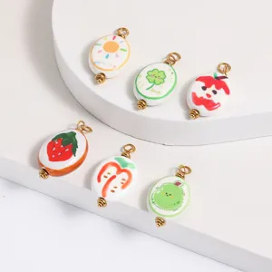 Handbemalte Keramik ovale Cartoon Obst Charms doppelseitig DIY Schmuck Anhänger