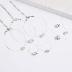 Detail view of the elegant S925 silver invisible fishing line solitaire zircon jewelry set.