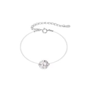 Silver invisible fishline solitaire bracelet sparkle cubic zirconia minimalist elegant jewelry detail