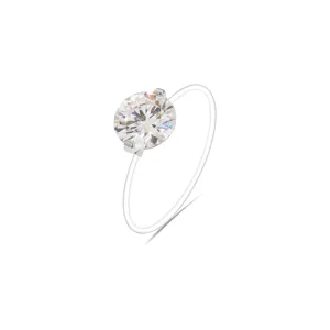 Detailed close-up of a minimalist clear invisible line ring featuring a large sparkling stone.