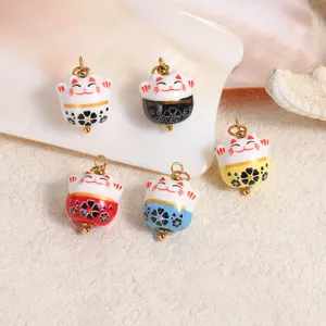 Lindos Colgantes de Cerámica Gato de la Suerte Cerdo de la Fortuna Esmalte Mascotas Animales Para DIY Collar Pendiente Fabricación Joyas