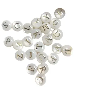 Natürliche Perlmutt Buchstaben Perlen vergoldet für DIY Schmuck Armband Zubehör