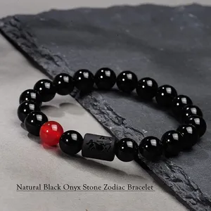 Pulsera de piedra de ónix negro natural zodíaco hombre mujer joyería de moda regalo