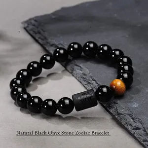 Pulsera del zodiaco de piedra de ónix negro natural con cuenta de ojo de tigre para todos.