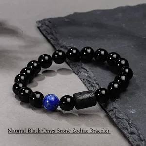 Pulsera De Zodiaco Ónix Negro Natural 10mm Lapislázuli Cáncer Piedra Cuenta Joyería