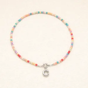 Collier de perles colorées lettre C style bohème pendentif en acier inoxydable pour femmes