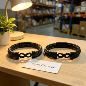 Herren schwarzes geflochtenes Lederarmband aus Edelstahl mit Unendlichkeitsverschluss