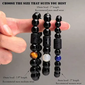 Pulsera de cuentas de ágata negra natural del zodiaco joya de pareja para hombres y mujeres