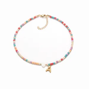 Böhmische Edelstahl Perlen Buchstaben Halskette Mit Weißem Herz Anhänger Mode Schmuck Für Damen