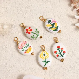 Colgantes de Cerámica Pintados a Mano Flores Frutas para Fabricación de Collares Pendientes Bricolaje Accesorio Joyería Estilo Pastoral Fresco