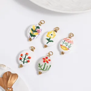 Colgantes de flores de cerámica ovalados hechos a mano collar DIY accesorios estilo fresco