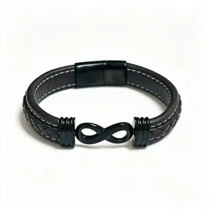 Herren geflochtenes Lederarmband mit Unendlichkeitszeichen und schwarzem Magnetverschluss