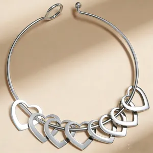 Edelstahl offenes Herz Anhänger Armreif Armband, elegantes silbernes Metallschmuck.