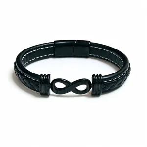 Herren Unendlichkeit geflochtenes Lederarmband mit Edelstahl Magnetverschluss und schwarzem Finish.