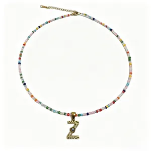 Collana di perline colorate bohémien con ciondolo lettera Z in acciaio inossidabile dorato 18K