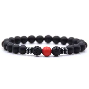 Mode Unisex Mat Zwart Lava Vulkanische Steen Kraal Agaat Energie Yoga Strand Armband Voor Vrouwen Mannen Dagelijks Sieraden