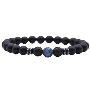 Mat Zwarte Vulkanische Steen En Blauwe Agaat Kraal Yoga Energie Armband Hoofdaanzicht
