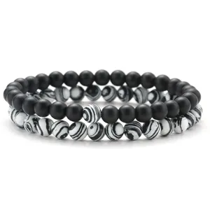 Fashion Natural Semi-Precious Stone Black Agate 6mm Round Beads Stacking Bracelet For Men Double Layer Lucky Beads Charm Pulsera Jewelry Gift