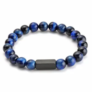Bracciale di Perline in Pietra Naturale di Moda Per Donna Uomo Agata Fortunata Onice Occhio di Tigre Gemma Ciondolo Geometrico in Metallo Gioielli