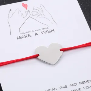 DIY Edelstahl Herz Anhänger rotes Seil handgemachte Wunsch Armband Paar Schmuck