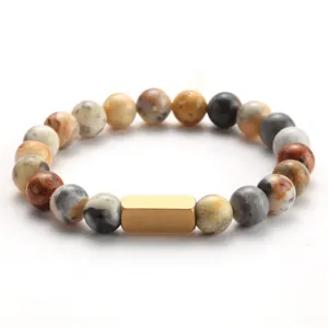Bracciale di perle in pietra naturale con barra metallica dorata gioielli eleganti unisex