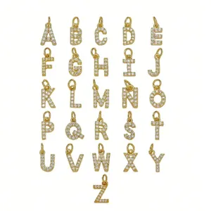 26 lettres alphabet strass pendentif or charms pour bricolage collier bijoux accessoires