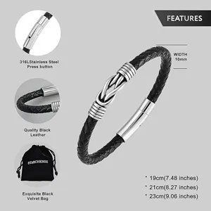 Herren Edelstahl geflochtenes Lederarmband mit Magnetverschluss Knoten, Breite 10mm.