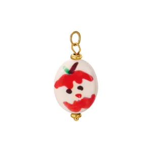 Keramik Frucht Anhänger Detail, süßer Cartoon Apfel Charm, goldenes DIY Schmuck Zubehör.