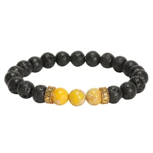 Bracelet en pierre de lave 8mm avec perles de jaspe jaune et entretoises mantra pour couple yoga