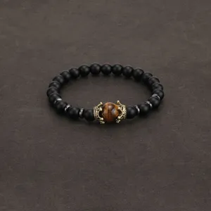 Bracelet de Perles en Pierre Naturelle Couronne pour Hommes Vintage Alliage Strass Œil de Tigre Pierre Dépolie Bracelet à Breloques Bijoux