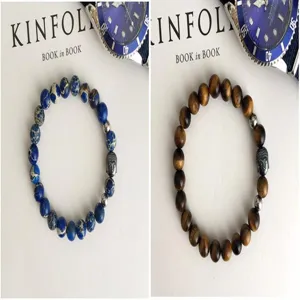Bracelet en pierres naturelles pour homme 8mm jaspe bleu oeil de tigre bouddha yoga