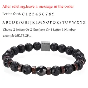 Herren Lavastein und Holzperlen Armband mit personalisierten Buchstaben Anhänger.
