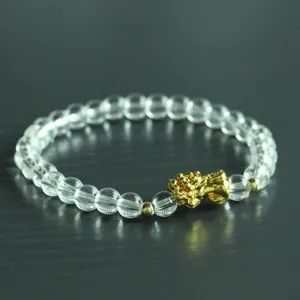 Clear crystal beaded bracelet with golden Pixiu charm lucky charm jewelry accessory fashion