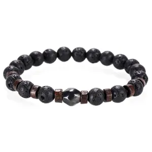 Herren Armband aus Vulkangestein, Holzperlen und facettiertem Stein fuer Herren Schmuck.
