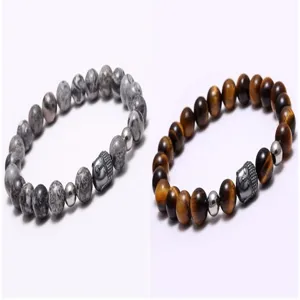 Hommes 8mm Bracelet en Pierres Naturelles Guérison Équilibre Yoga Tête de Bouddha Bijoux