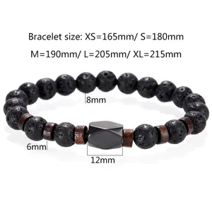 Herren Lava Stein Perlenarmband mit Holzabstandshaltern und facettierter Perle Schmuck