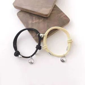 Ensemble de bracelets de corde tressée magnétique de couple avec charme en métal et boules