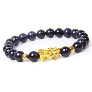 Pulsera de Pi Xiu de Arenisca Azul para Hombre Cuentas 8mm Joyería de Suerte y Riqueza