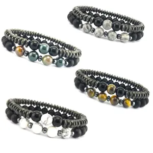 Herren Naturstein Magnetarmband Matte Schwarze Perlen Tigerauge Perlenarmbänder Mode Herren Schmuck Geschenk