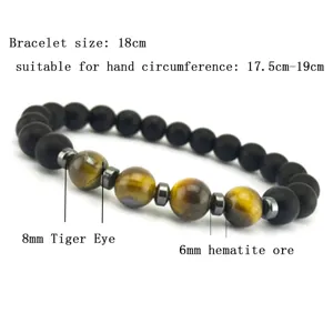 Herren Naturstein Perlenarmband mit Tigerauge und Hämatit Steinen 18cm Länge Accessoire