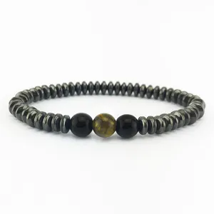 Herren Magnetstein Armband mit Tigerauge und schwarzen Perlen Mode Schmuck Accessoire