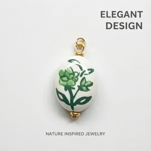 Handgemalter keramischer ovaler Anhänger grüne Blume DIY Schmuck Handwerk Zubehör Detail