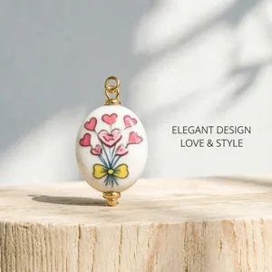 Handgemachte Keramik Herz Blumenstrauß Anhänger, vergoldetes DIY Schmuckzubehör für Kette.