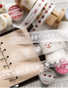Detailansicht von dekorativem Spitzen-Washi-Tape auf einer Vintage-Tagebuchseite