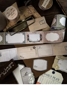 Close-up of vintage aesthetic stationery collection for DIY scrapbooking projects