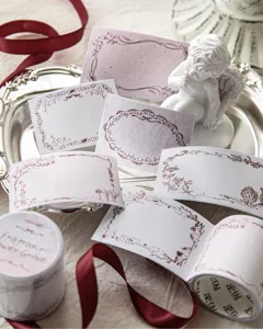 Close-up of vintage floral border memo tape labels for DIY scrapbooking decoration