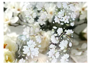 Close-up of white flower PET tape with iridescent shell light finish for journaling