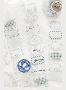 Ρετρό μπλε αυτοκόλλητα washi tape από τη σειρά Healing Tag για ημερολόγια.