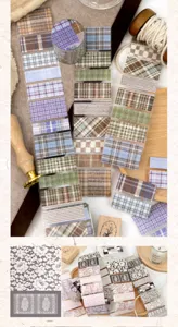 Detailansicht von Retro-Karo- und Spitzen-PET-Dekorbändern für das Scrapbooking.